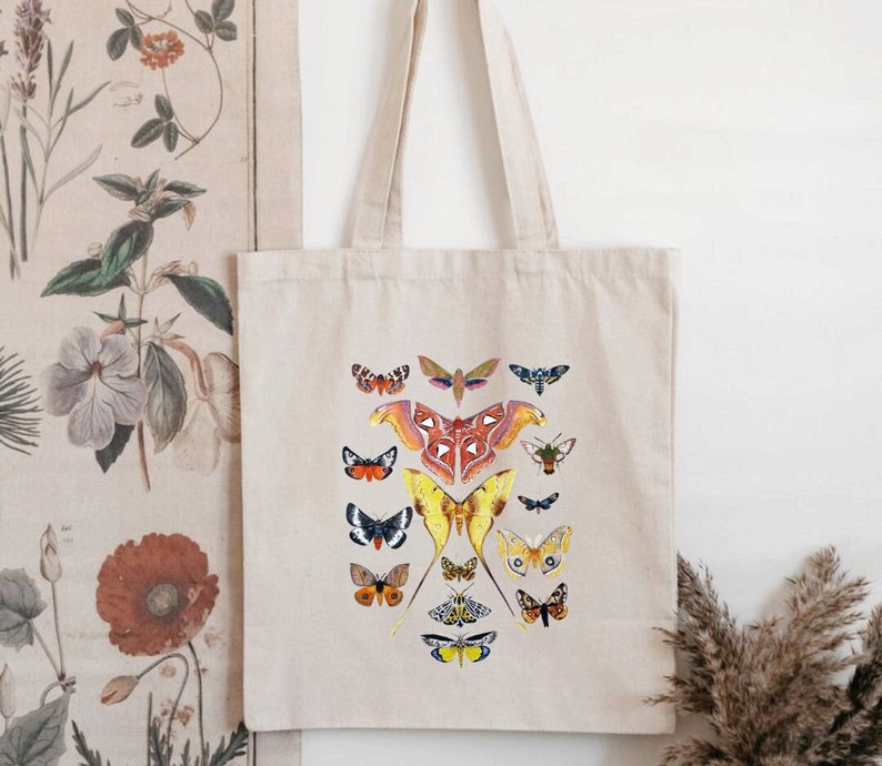 Moth Lover Natural Canvas Tote Bag - Reusable Shopping Bag With Fun Design