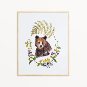 Mama Bär und Junges Aquarell Illustration, Kinderzimmer Dekor Wand Kunst, Waldtier Totem