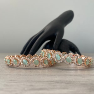 AD Bangles set of 2 (Size 2.6), American Diamond Bangles, CZ Bangles, Cubic Zirconia Bracelet, Rhodium Plated CZ Kada Bangles