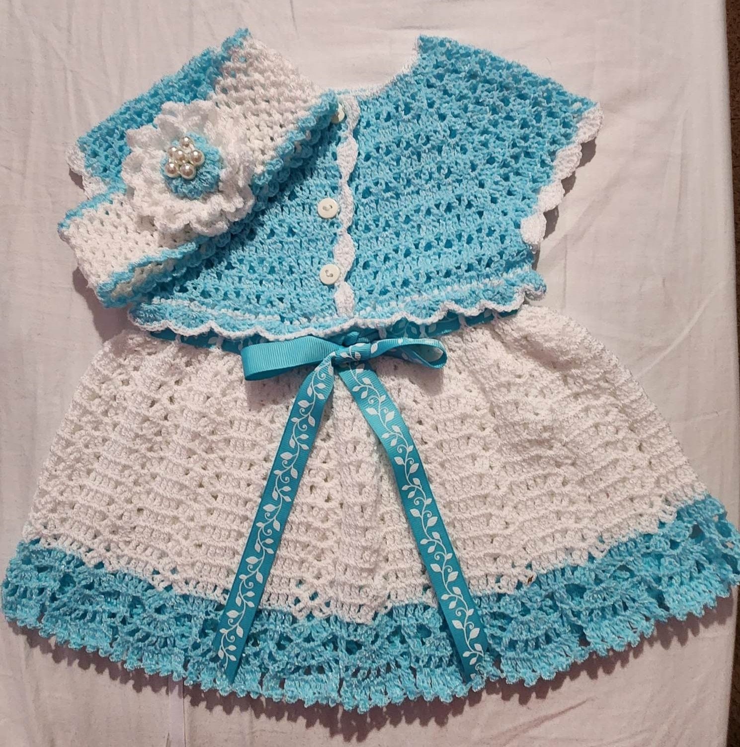Crochet Baby Girl Dress 0-3 Months / Vestidos de Bebe 0-3 Meses with headband / con deadema Crochet Baby Girl Dress 0-3 Months / Vestidos de Bebe 0-3 Meses with headband / con deadema