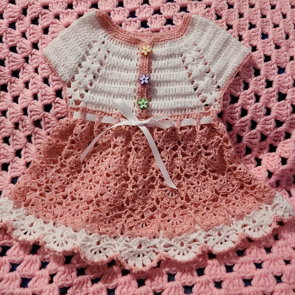 Crochet Baby Girl Dress 0-3 Months / Vestidos De Bebe 0-3 Meses with headband / con deadema