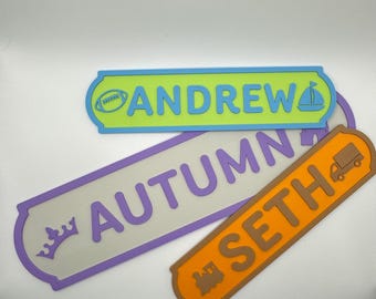 Personalized 3D Name Plate for Door or Wall- bedroom, baby room, kid's room, dog house, nursery, pet cage. Custom font, colors, and image.