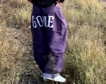 purple baggy designs pants