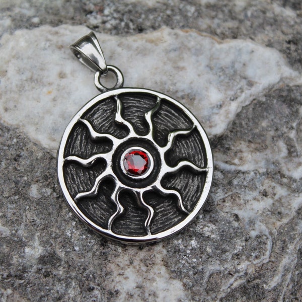 Norse pagan Elven sun of Alfheimr red gem viking mythology pendant by Iphellkear