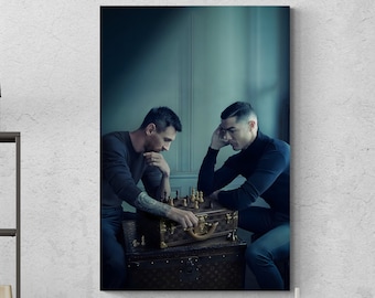 Lionel Messi Cristiano Ronaldo Chess Poster Tempered Glass 