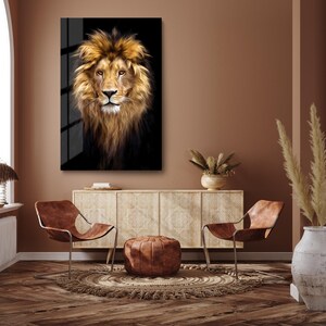 Lion Tempered Glass Wall Art, Male Lion Glass Wall Decor, Animals Glass Wall Hanging, Ready to Hang image 4
