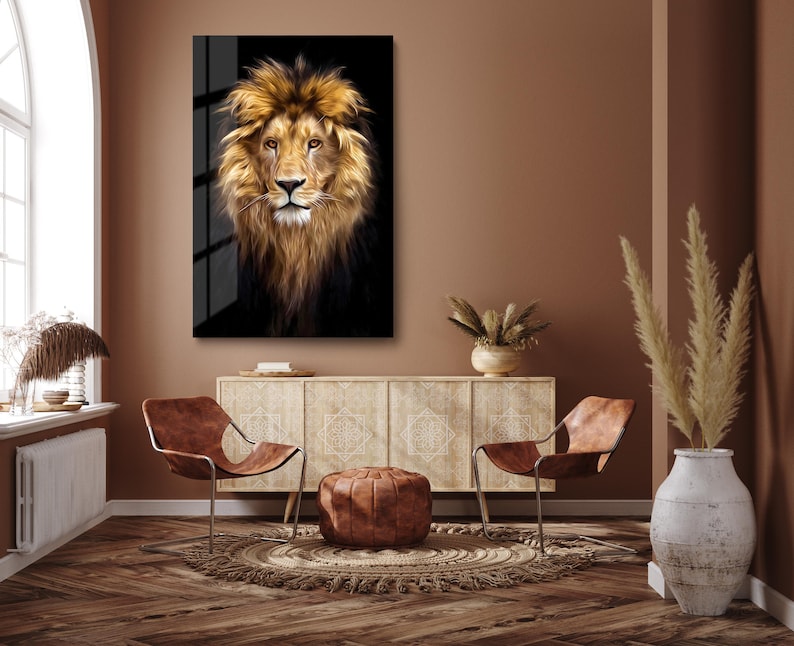 Lion Tempered Glass Wall Art, Male Lion Glass Wall Decor, Animals Glass Wall Hanging, Ready to Hang image 4