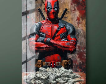 Deadpool Tempered Glass Wall Art: Comic Superhero Pop Art-