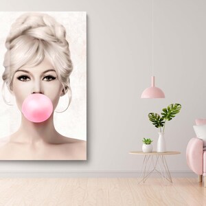 Brigitte Bardot Bubble Gum Tempered Glass Wall Art, Blonde Woman Portrait, Glam Wall Decor image 4