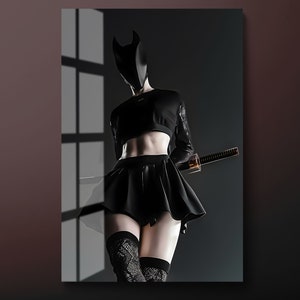 Gothic Woman Tempered Glass Wall Art, Ninja Woman Glass Wall Decor, Dangerous Woman Glass Wall Hanging, Ready to Hang