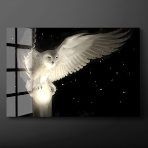 White Owl Tempered Glass Wall Art: Ready to Hang