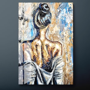 Abstract Woman Tempered Glass Wall Art, Abstract Female Body Glass Wall Decor, Navy Blue Ginkgo Glass Wall Hanging, Ready to Hang