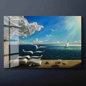Book to Birds Tempered Glass Wall Art, Salvador Dali Glass Wall Decor, Famous Art Glass Wall Hanging, Ready to Hang