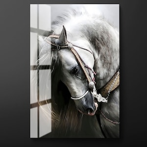 Horse Tempered Glass Wall Art, Animal Glass Wall Decor, Black White Horse Glass Wall Hanging, Ready to Hang