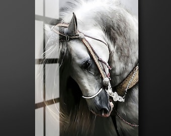 Black and White Horse Tempered Glass Wall Art - Ready to Hang