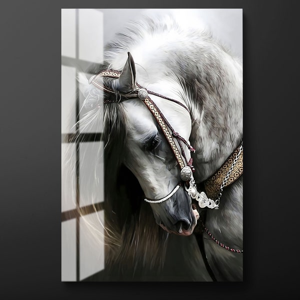 Horse Tempered Glass Wall Art, Animal Glass Wall Decor, Black White Horse Glass Wall Hanging, Ready to Hang