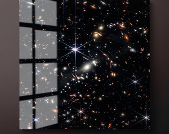 JWST First Deep Field Tempered Glass Wall Art: NASA Space Stars Decor