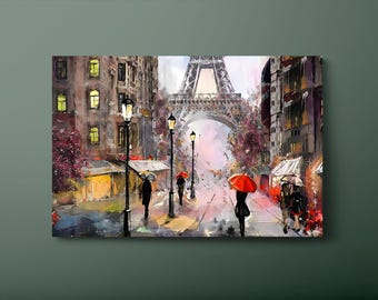 Rainy Day Paris Tempered Glass Wall Art: Eiffel Tower Street Decor-