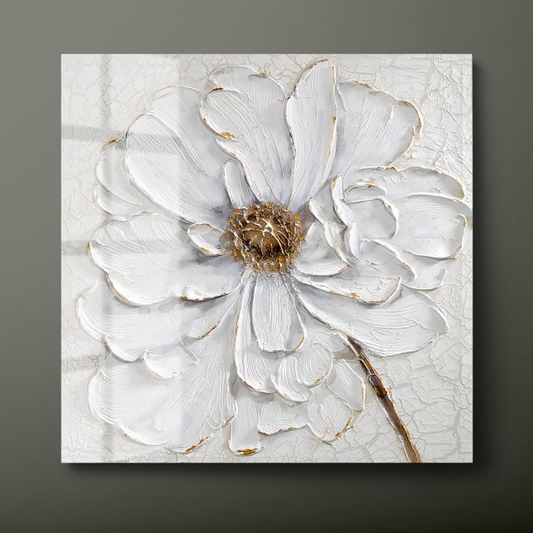 White Flower Tempered Glass Wall Art, Minimalist White Flower Glass Wall Decor, Modern White Daisy Glass Wall Hanging, Ready to Hang