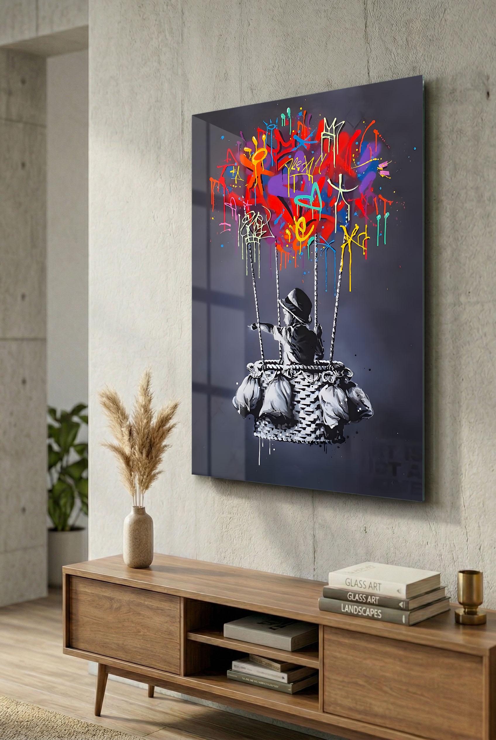 Banksy Child With Balloon Graffiti Tempered Glass Wall Art- - Etsy