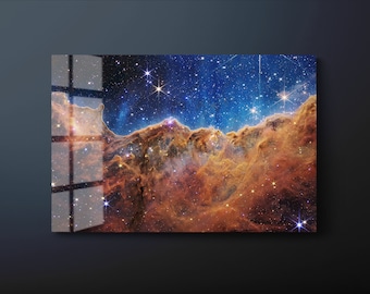 Cosmic Cliffs JWST Firs Deep Field Tempered Glass Wall Art, Carina Nebula Glass Wall Decor, Nasa Space Images Canvas Painting, Ready to Hang