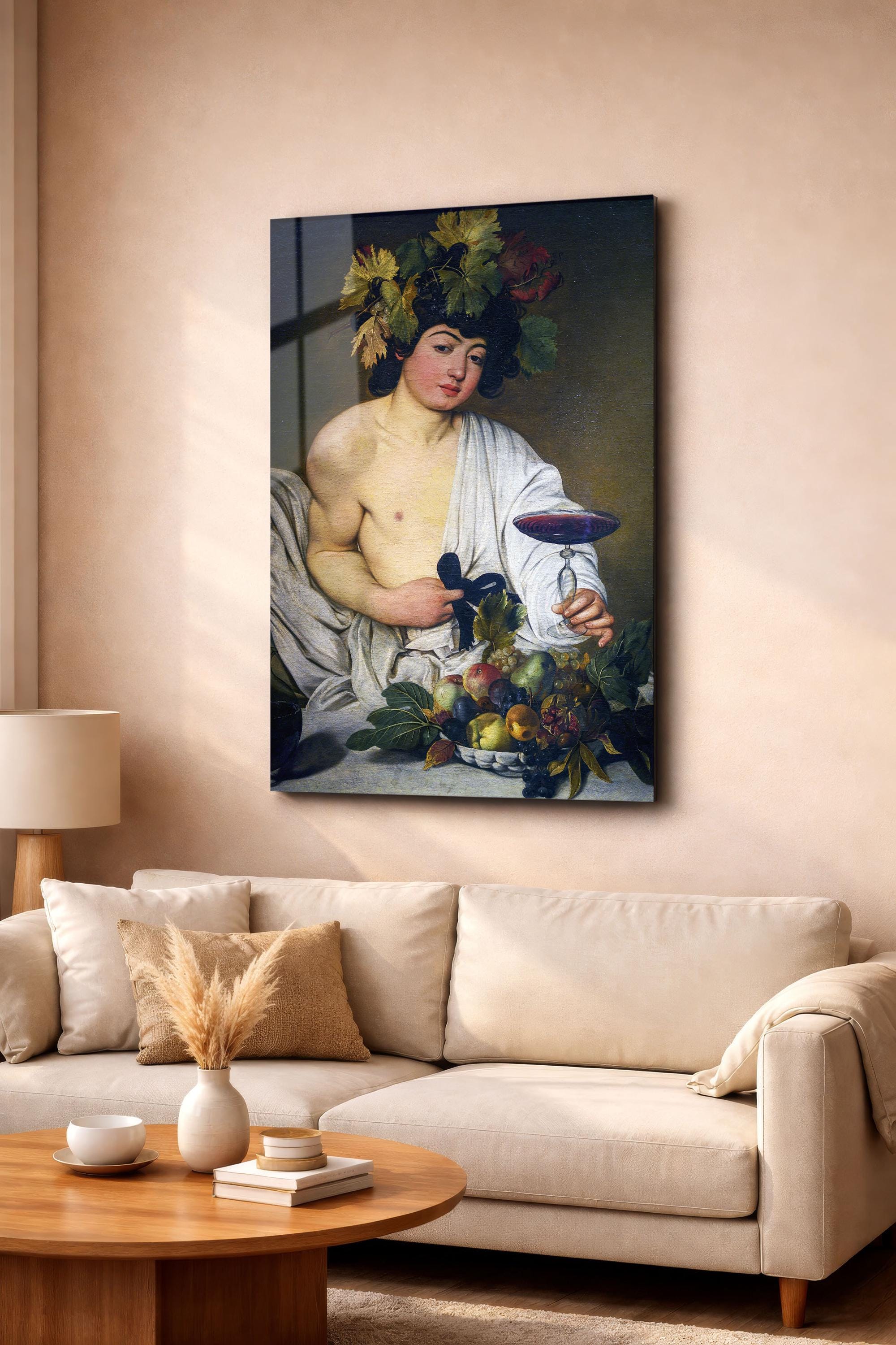 Bacchus WL-003 See through black 美品 Caravaggio Bacchus Tempered Glass Art: Baroque Wine God Wall Decor