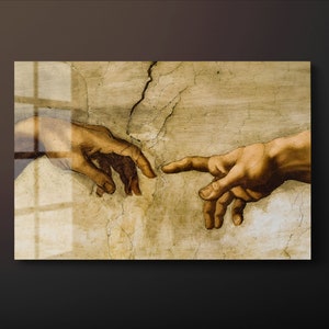 The Creation of Adam Tempered Glass Wall Art, Michelangelo Creation Glass Wall Decor, Michelangelo Catholik Canvas Painting, Ready to Hang