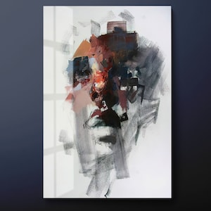 Abstract Woman Face Tempered Glass Wall Art, Woman Face Glass Wall Decor, White Background Abstract Girl Glass Wall Hanging, Ready to Hang