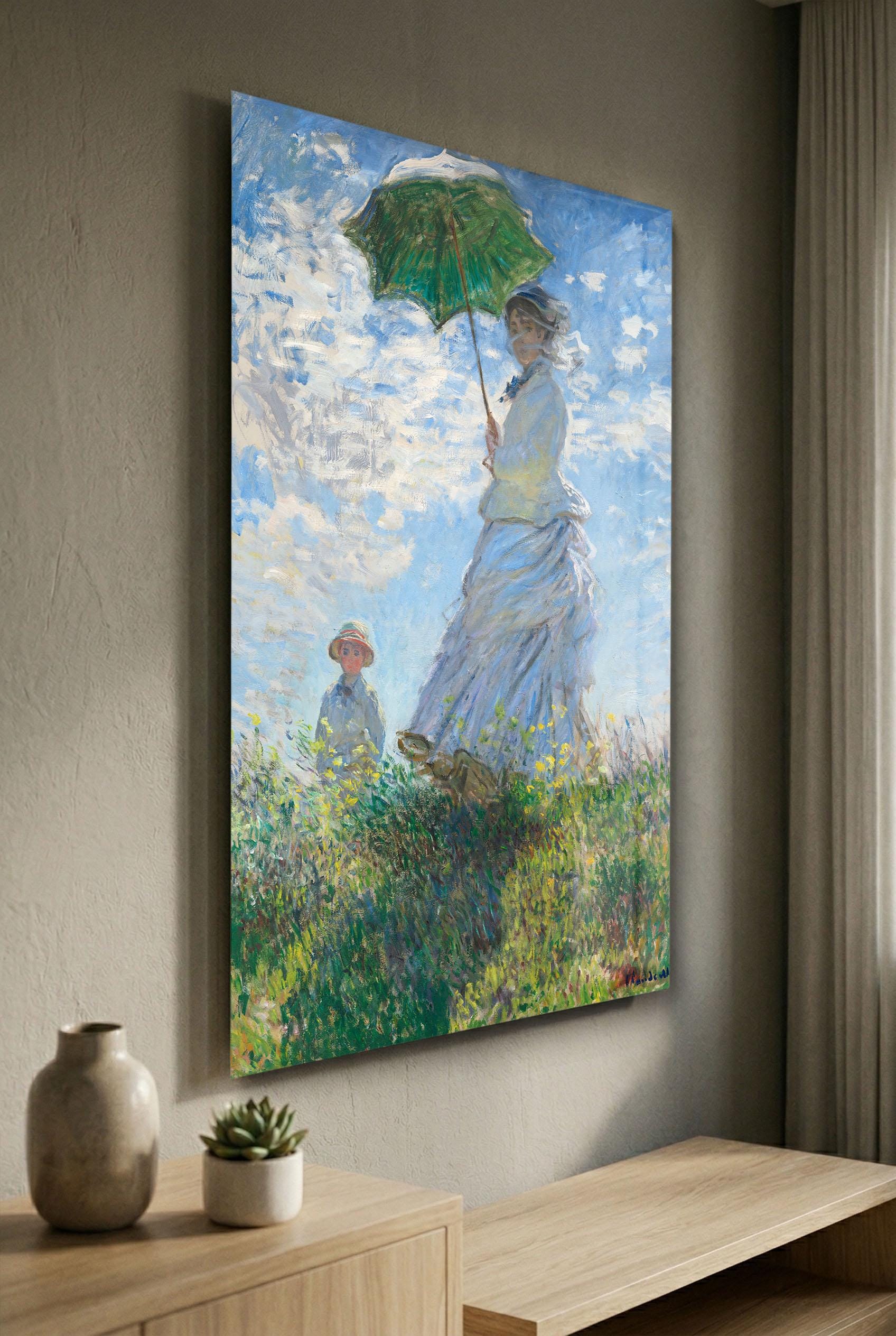 モネ印象派絵画：日傘をさす女性強化ガラス壁パネル - Etsy 日本