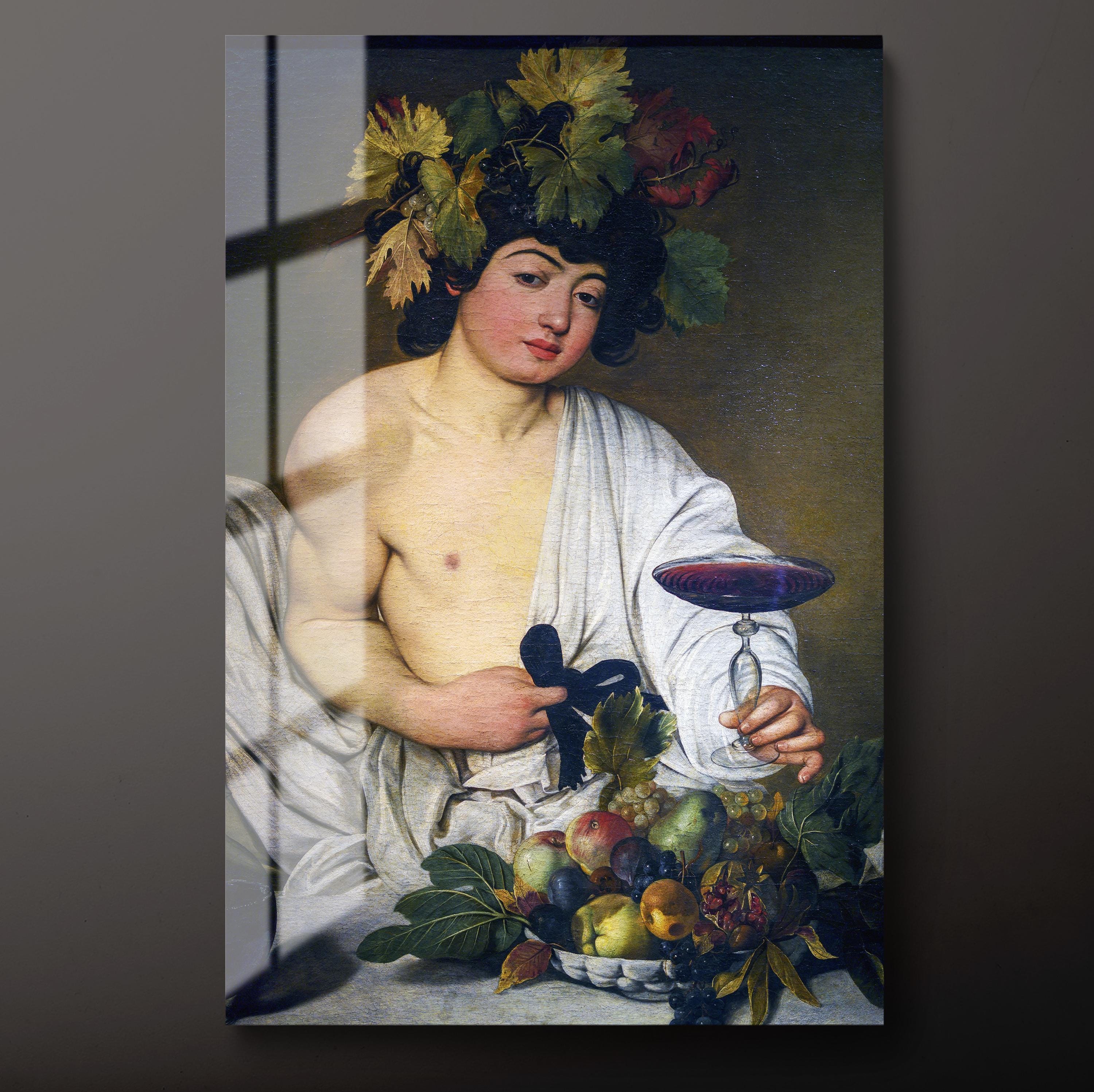 Bacchus WL-003 See through black 美品 Caravaggio Bacchus Tempered Glass Art: Baroque Wine God Wall Decor