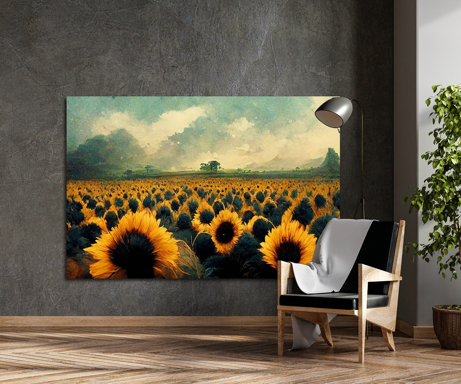 Sunflower Canvas Wall Art Sunflower Field Canvas Painting Etsy