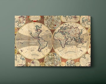 Vintage World Map Tempered Glass Wall Art: Ready to Hang-