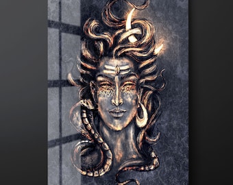 Lord Shiva Tempered Glass Wall Art, Shiva Hinduism Glass Wall Decor, Shiva Gurudeva Glass Wall Hanging, Ready to Hang