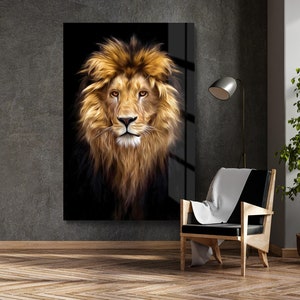 Lion Tempered Glass Wall Art, Male Lion Glass Wall Decor, Animals Glass Wall Hanging, Ready to Hang image 2