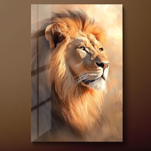 Lion Tempered Glass Wall Art, Male Lion Glass Wall Decor, Animals Glass Wall Hanging, Ready to Hang