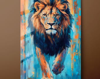 Abstract Lion Tempered Glass Wall Art: Ready to Hang-