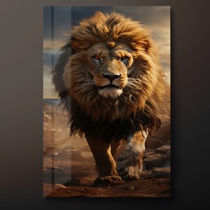 Big Male Lion Tempered Glass Wall Art, Male Lions Mane Glass Wall Decor, Animals Glass Wall Hanging, Ready to Hang
