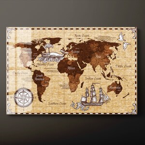 Vintage wereldkaart gehard glas kunst aan de muur, vintage kaart van de wereld glazen wand decor, geografische wereldkaart glazen wand hangend, klaar om op te hangen