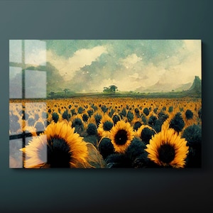 Arte mural de vidrio templado con girasoles: decoración rústica