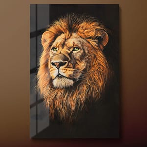 Lion Tempered Glass Wall Art, Male Lion Glass Wall Decor, Animals Glass Wall Hanging, Ready to Hang