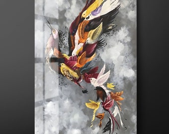 Phoenix Bird Tempered Glass Wall Art, Rising Phoenix Glass Wall Decor, Mythological Simurgh Bird Glass Wall Hanging, Ready to Hang