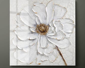 White Daisy Tempered Glass Wall Art: Modern Minimalist Decor-