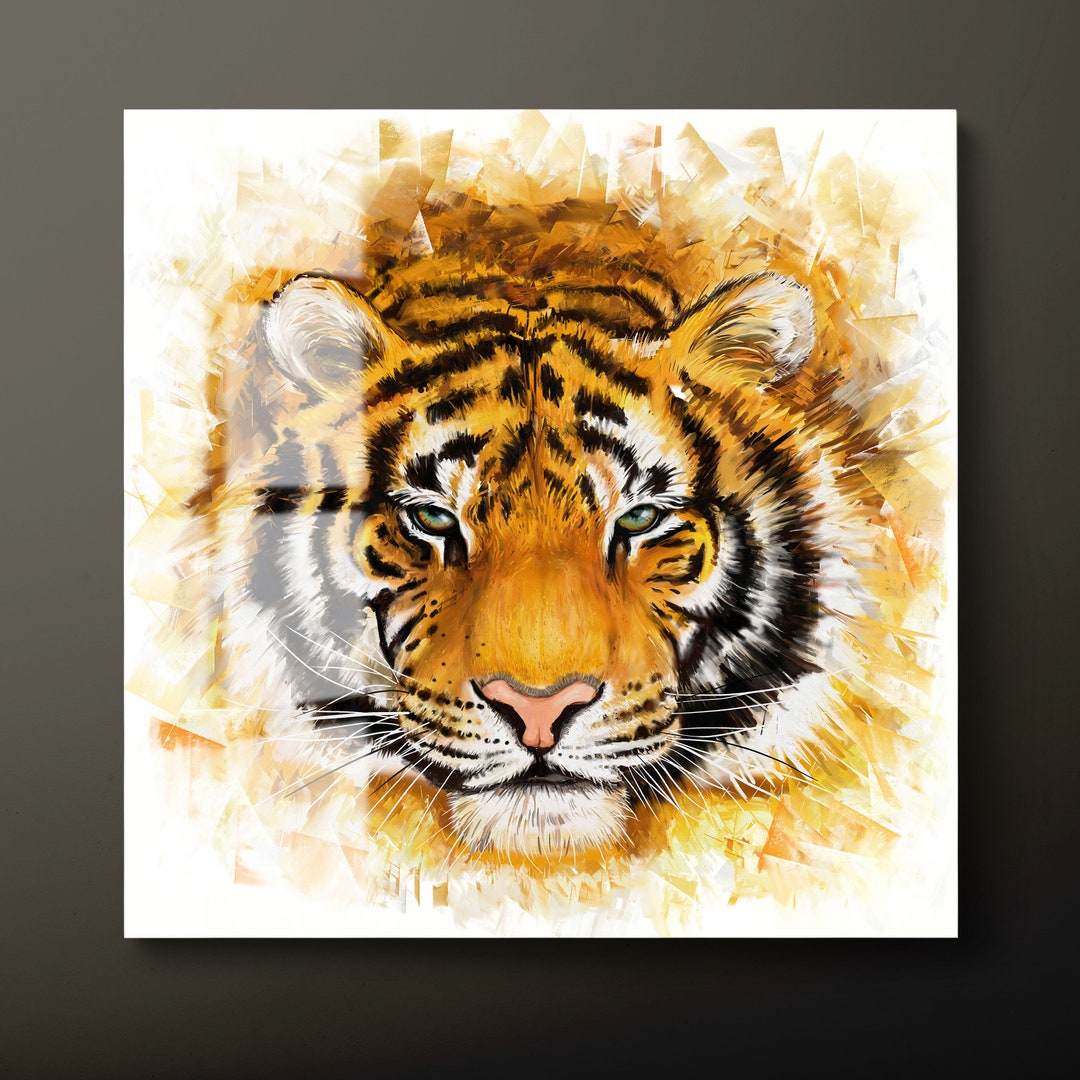 Tiger Tempered Glass Wall Art Animal Glass Wall Decor Yellow Etsy
