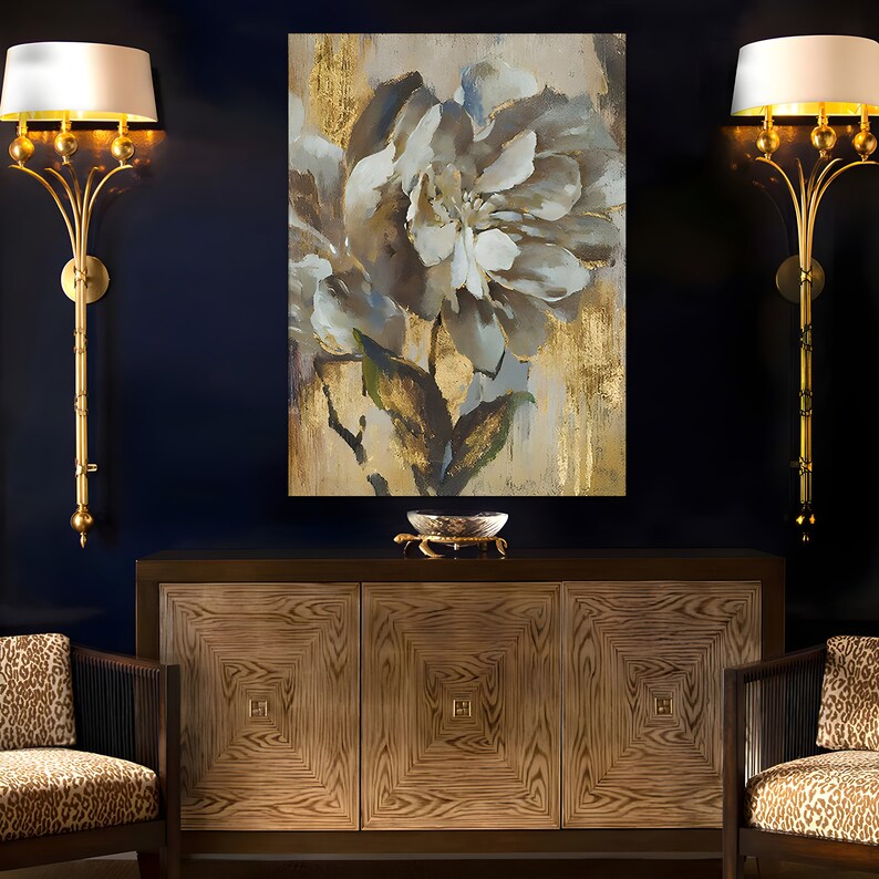 Yellow Flower Canvas Wall Art Gold Color Flower Wall Etsy