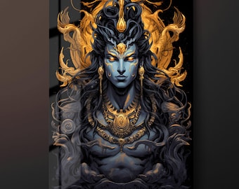 Lord Shiva Tempered Glass Wall Art: Hindu God Decor-