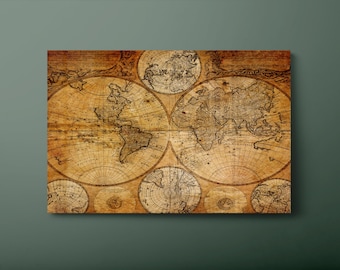 Antique World Map Tempered Glass Wall Art, Vintage Mappa Mundi, Historical Art Print