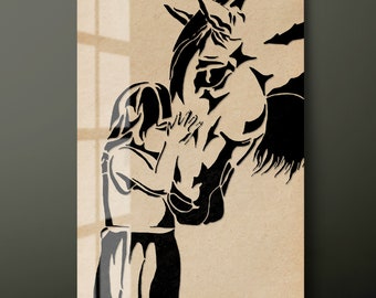 Horse and Girl Tempered Glass Wall Art, Little Girl Glass Wall Decor, Animal and Human Glass Wall Hanging, Ready to Hang