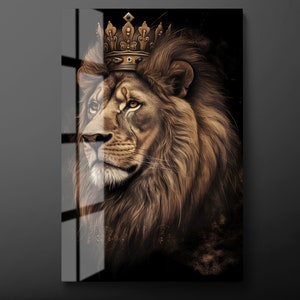 Lion King Tempered Glass Wall Art, Animal Glass Wall Decor, Lion Glass Wall Hanging, Ready to Hang