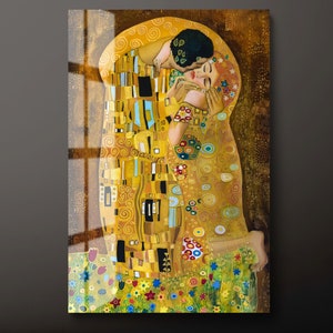 The Kiss Tempered Glass Wall Art, Romantic Glass Wall Decor, Gustav Klimt's The Kiss Famous Glass Wall Hanging, Ready to Hang