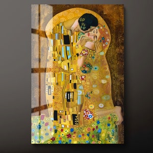 The Kiss gehard glas kunst aan de muur, romantisch glazen muur decor, Gustav Klimt's The Kiss beroemde glazen muur hangen, klaar om op te hangen